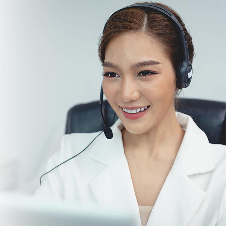 dark haired receptionist with headset